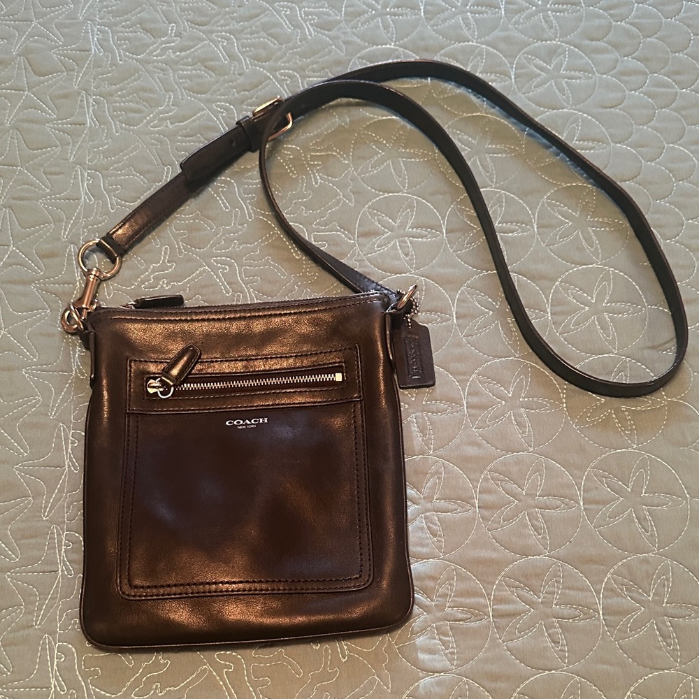 Coach Black  Leather Crossbody Bag with Silver Hardware